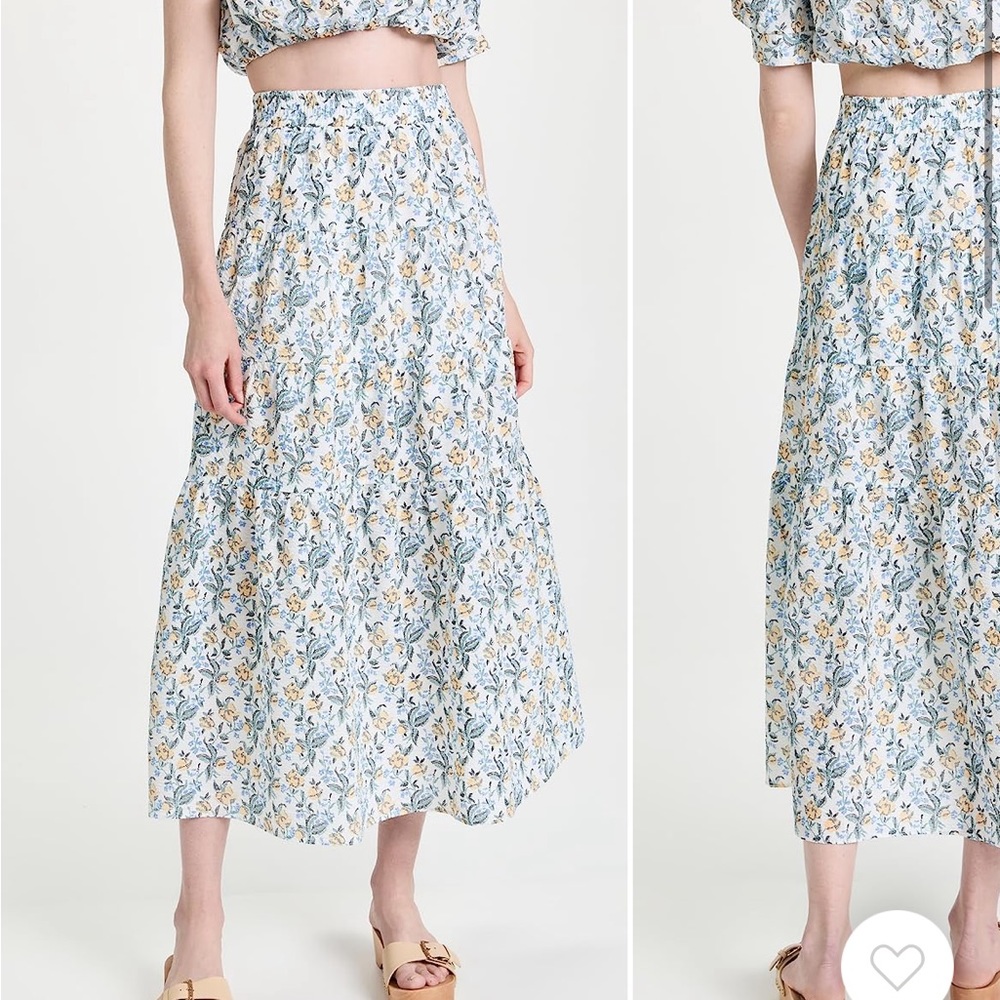 En Saison Floral Maxi Skirt in Light Blue, Yellow & Green